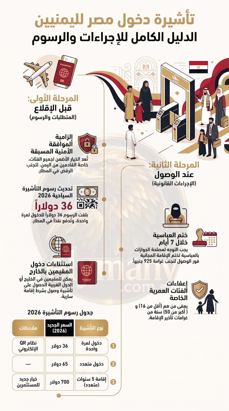 تأشيرة دخول مصر لليمنيين 2026: الشروط الجديدة، الإجراءات، ونصائح مهمة قبل السفر