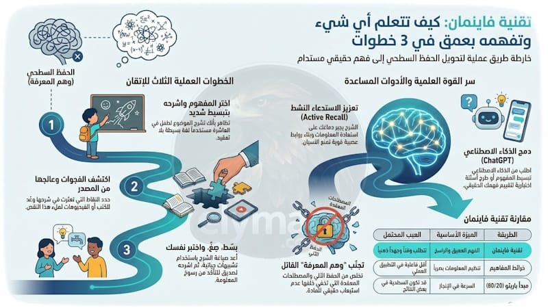 تقنية فاينمان: كيف تتعلم أي شيء بسرعة في 2026 (لن تنسى ما تتعلمه بعد اليوم) 2 تقنية فاينمان كيف تتعلم أي شيء بسرعة