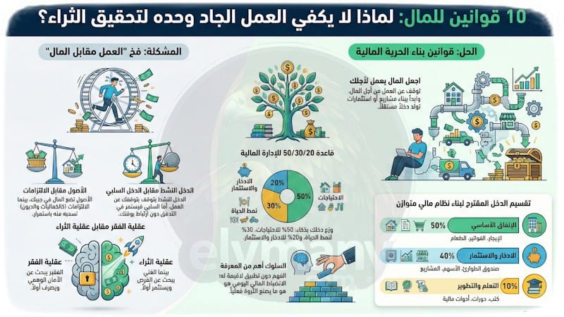 لماذا تعمل كثيراً ولا تصبح غنياً؟ 10 قوانين للمال لا تعلمها المدارس