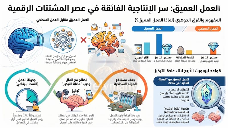 العمل العميق (Deep Work) – كال نيوبورت: مراجعة شخصية لأهم الأفكار وكيف تنجز أكثر في وقت أقل 2026 2 العمل العميق (Deep Work) – كال نيوبورت: مراجعة شخصية لأهم الأفكار وكيف تنجز أكثر في وقت أقل
