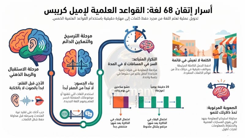 كيف تتعلم أي لغة بسرعة؟ 5 قواعد علمية مستوحاة من تجربة إميل كريبس الذي أتقن 68 ‏لغة