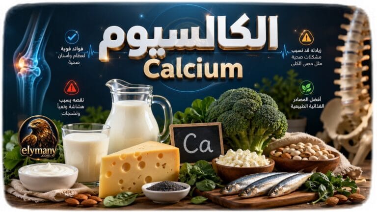 الكالسيوم (Calcium): الفوائد، أعراض النقص، أضرار الزيادة، وأفضل المصادر الغذائية 2026 5 الكالسيوم (Calcium): الفوائد، أعراض النقص، أضرار الزيادة، وأفضل المصادر الغذائية