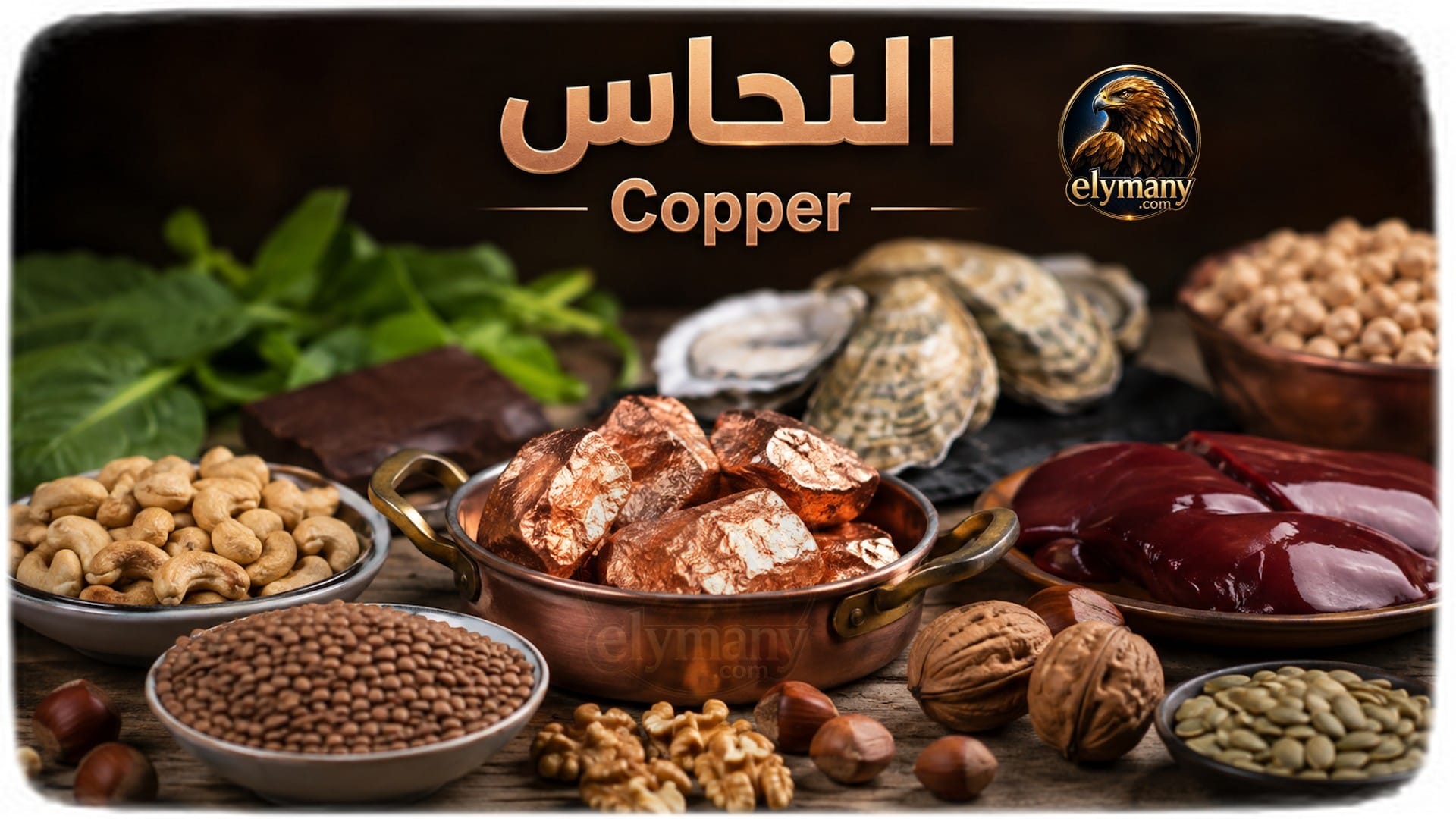 النحاس‎ (Copper): ‎الفوائد، أعراض النقص، أضرار الزيادة، وأفضل المصادر الغذائية