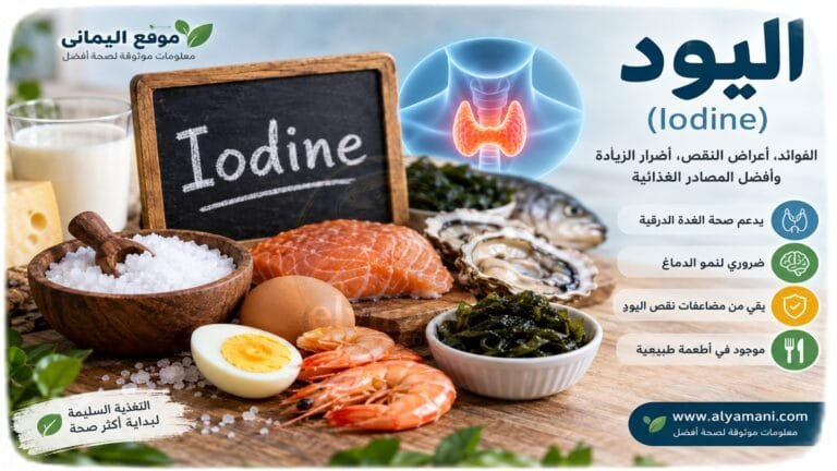 اليود‎ (Iodine): ‎الفوائد، أعراض النقص، أضرار الزيادة، وأفضل المصادر الغذائية‎ ‎
